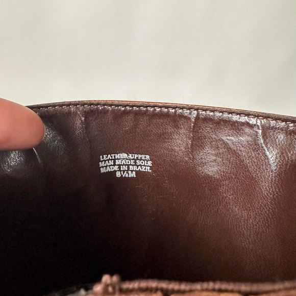 CHICEST VINTAGE BROWN LEATHER EQUESTRIAN RIDING BOOTS BRASS HEEL HARDWARE - 8.5 - Picture 10 of 10